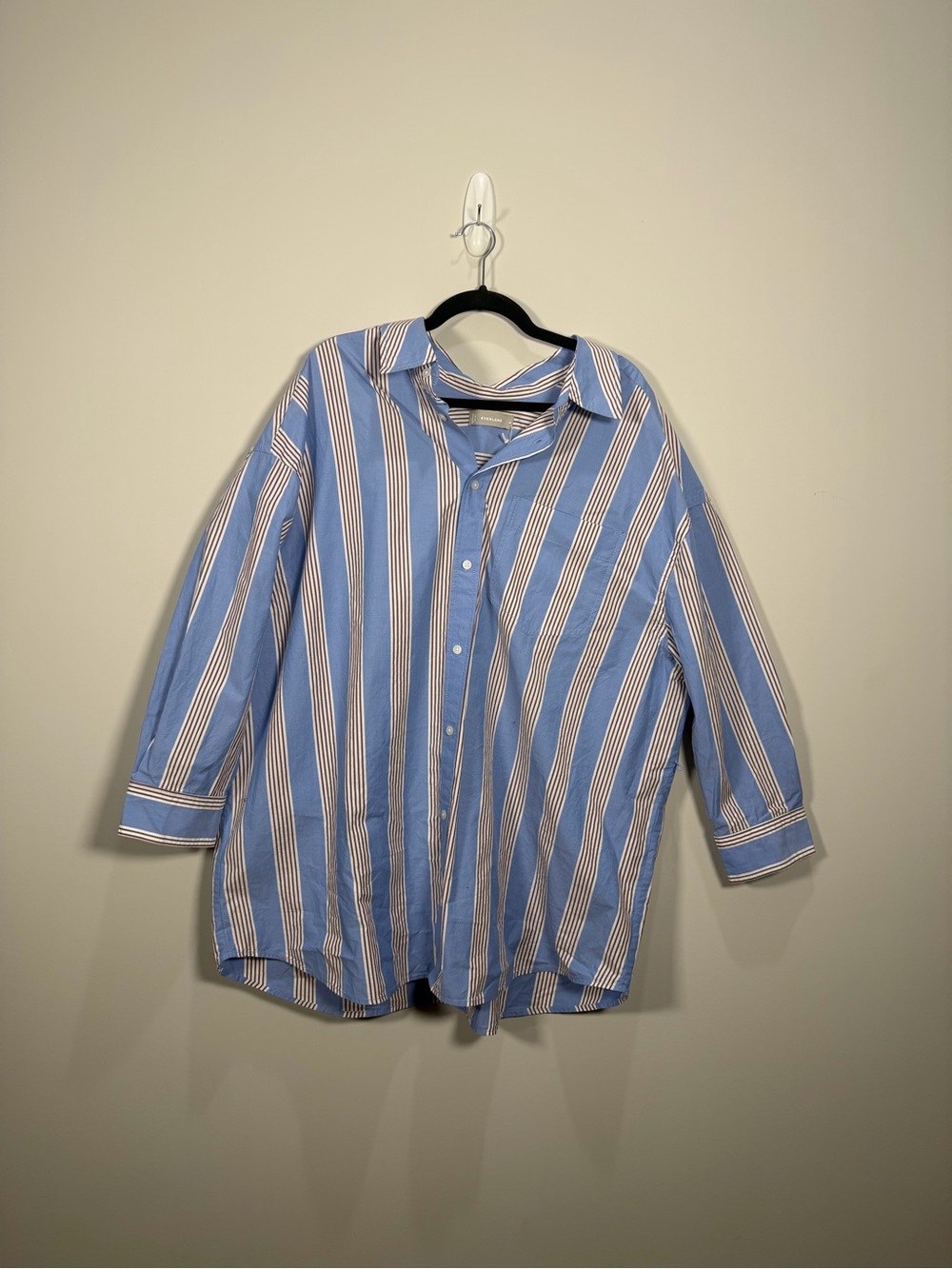 NWT Everlane Poplin Tie Back Shirt M Blue Red Stripe Oversized Cotton